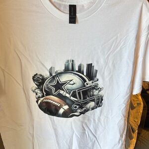 Gildan White T-Shirt with Football Helmet and Cityscape